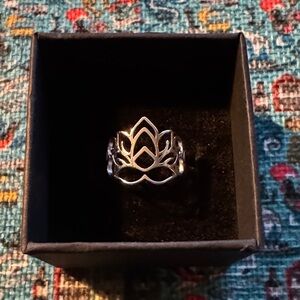 Lotus Cutout Sterling-Style Ring in Silver Tone